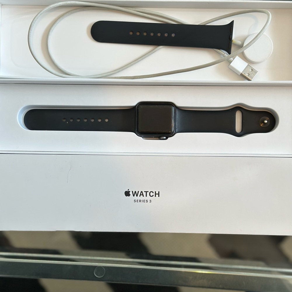 Apple Watch Series 3 Space Gray - 38mm - Black Sport Band. Comes with charger.